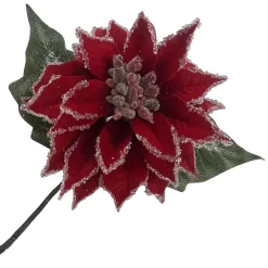 POINSETTIA STEM RED ICED 12″ DLC VELVET HEAD W/24″ STEM