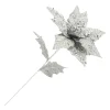 POINSETTIA STEM SILVER 10.5″ VELVET HEAD W/GLITTER 24″ STEM