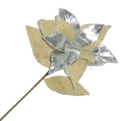 POINSETTIA STEM SILVER /NATURAL 21″ BURLAP/ METALIC