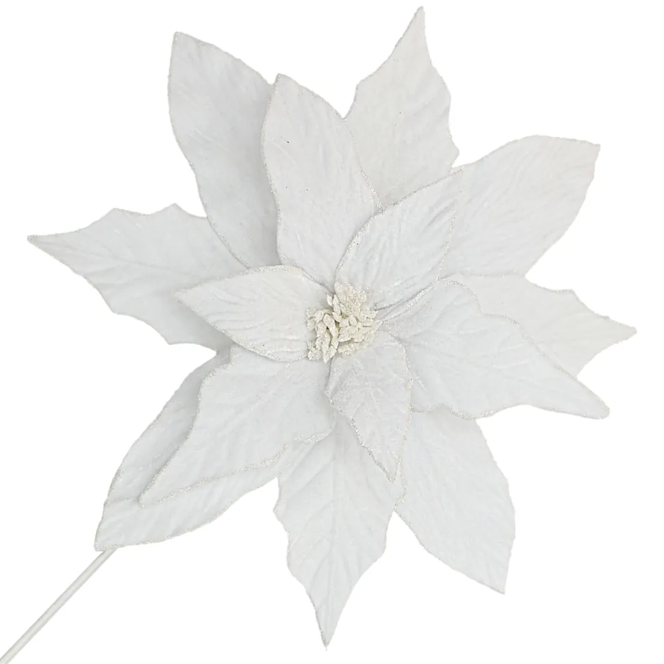 POINSETTIA STEM WHITE 18″ HEAD VELVET W/ 20″ STEM