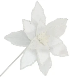 POINSETTIA STEM WHITE 12″ HEAD VELVET SHEER W/ 20″ STEM