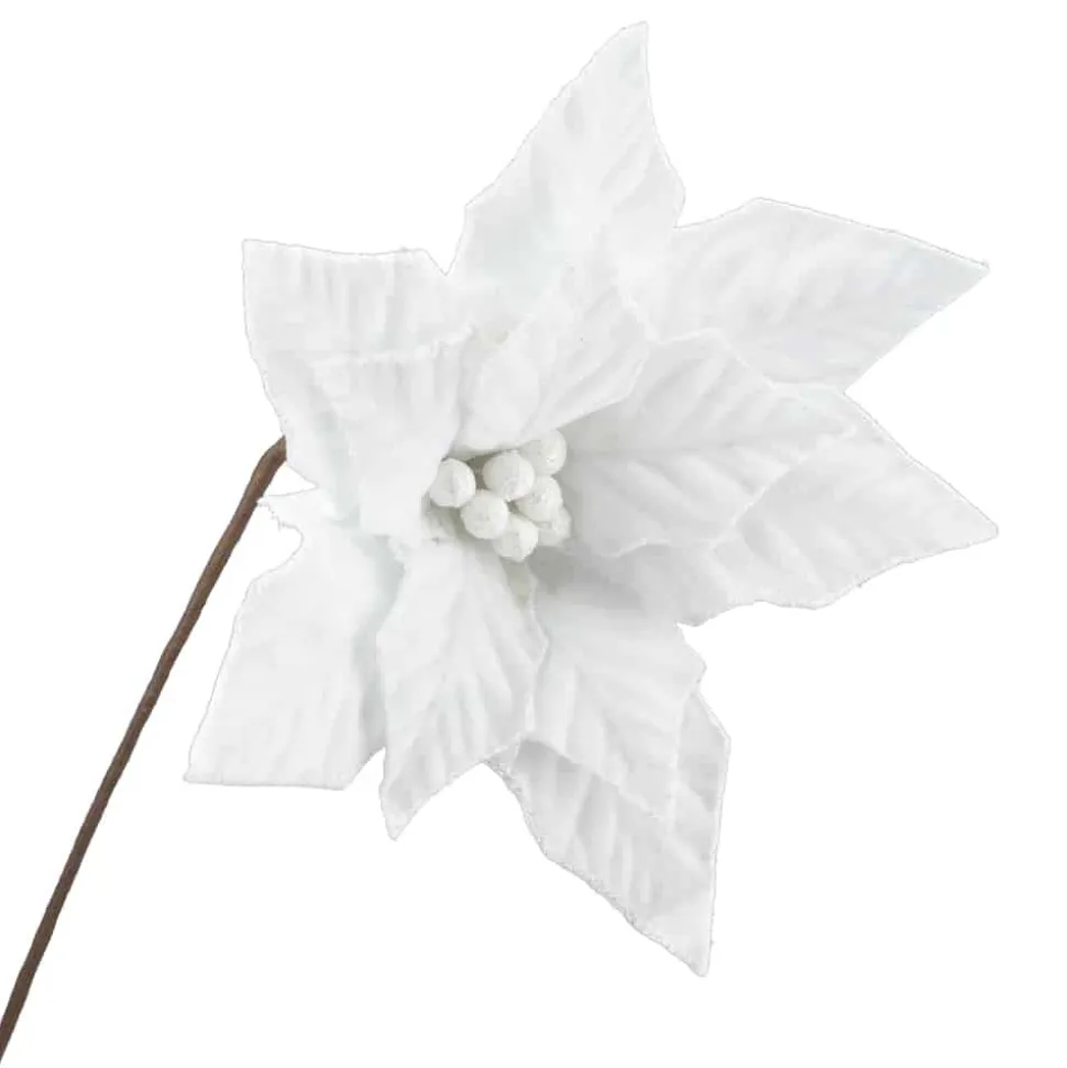POINSETTIA STEM WHITE 20″ VELVET W/ GLITTER EDGE