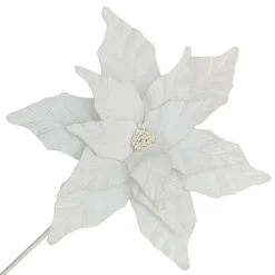 POINSETTIA STEM WHITE 17″ VELVET HEAD W/ 24″ STEM