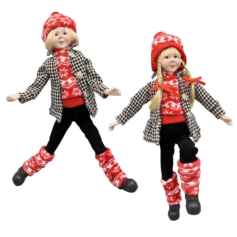 POSABLE BOY/ GIRL 18″ RED SWEATER W/ BLACK/ WHITE COAT 2 ASST.