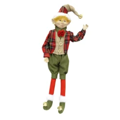 POSABLE ELF 18″ BOY RED/ GREEN TARTAN