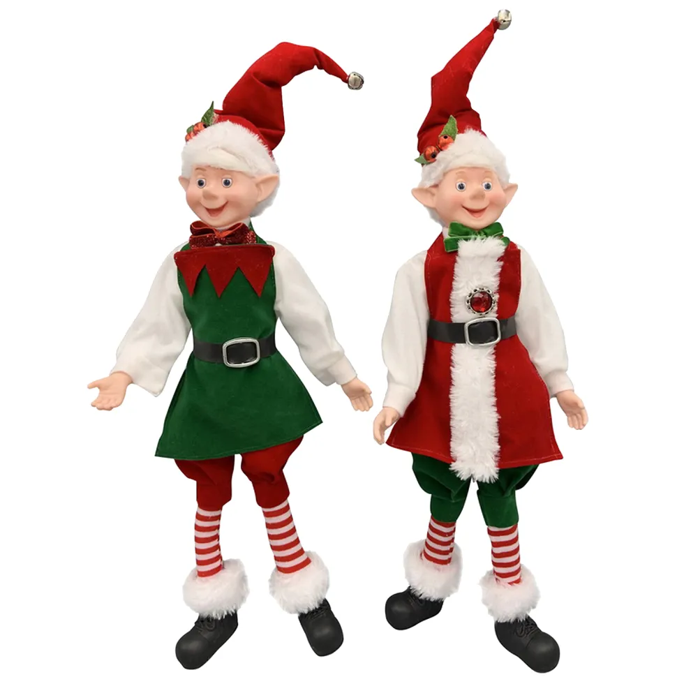 POSABLE ELF 18″ BOY RED/ GREEN TRADITIONAL OUTFIT 2 ASST.