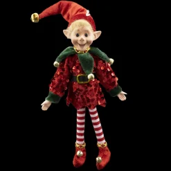 POSABLE ELF BOY 10″ RED SEQUIN OUTFIT