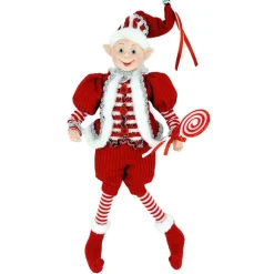 POSABLE ELF BOY 18″ RED/WHITE W/ CANDY