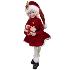 POSABLE GIRL 18″ RED W/ WHITE FAUX FUR TRIM