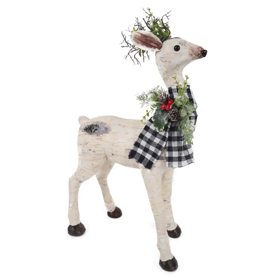 REINDEER BIRCH LOOK 13″X5″X20″ BLACK/ WHITE PLAID SCARF