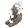 REINDEER BROWN GRASS LYING 9.5″ WHITE FAUX FUR W/ HOLLY BERRY COLAR