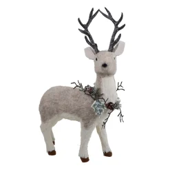 REINDEER GRAY STANDING 12.5″X19.5″ FABRIC/GRASS W/ FROSTED WREATH