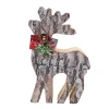 REINDEER LOG-LOOK STANDING 6″X9.5″ FROSTED W/ BOW