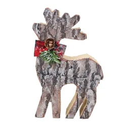 REINDEER LOG-LOOK STANDING 6″X9.5″ FROSTED W/ BOW