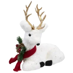 REINDEER LYING 10.5″ WHT FUR W/ CLR SEQUINS & GLD HORNS