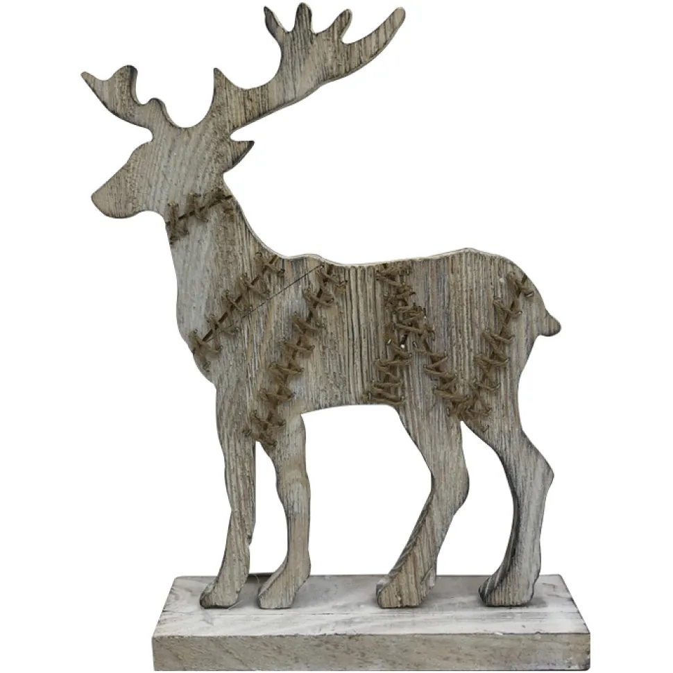 REINDEER NAT. BIRCH LOOK W/ BASE 14″ NAT. W/ STITCH PATTERN