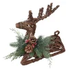 REINDEER NAT. RATTAN 13″X5″X13″ LAYING W/ MIXED FROSTED PINE/CONES/BERRIES