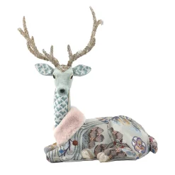 REINDEER SITTING WITH INTRICATE PATTERN BLUE 15.5″