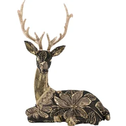 REINDEER SITTING 15″x22.5″ GOLD/BLACK W/ INTRICATE EMBROIDERY