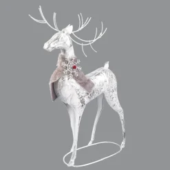 REINDEER STANDING 19″H WHITE METAL W/ SILVER FOIL
