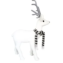 REINDEER WHITE FLOCKED 24″ STANDING W/ GRAY STRIPED SCARF