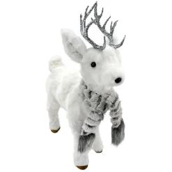 REINDEER WHITE STANDING 17″ FUR W/ GRAY SCARF