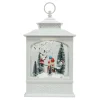 RETRO LANTERN WITH SANTA & SNOWMAN SEE-SAW SNOWING SCENE 17″