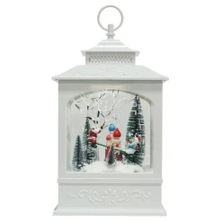 RETRO LANTERN WITH SANTA & SNOWMAN SEE-SAW SNOWING SCENE 17″