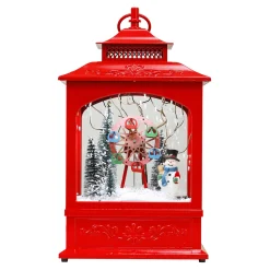 RETRO LANTERN WITH SNOWMAN & SKYWHEEL SNOWING SCENE 17″
