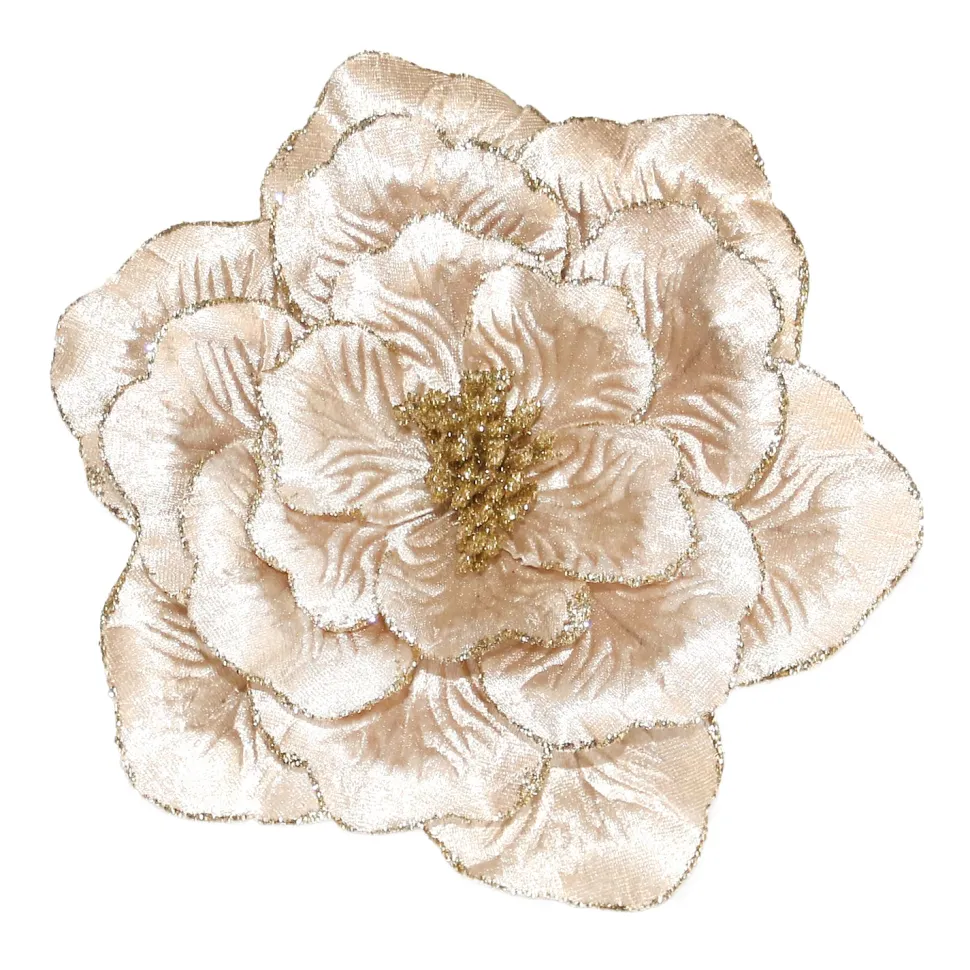 ROSE HEAD CHAMPAGNE 8.5″ VELVET W/ GLITTER & CLIP