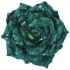 ROSE HEAD GREEN /EMERALD 4.5″ VELVET W/ GLITTER & CLIP