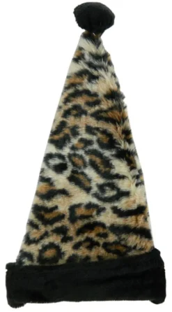 SANTA HAT 20″ BLACK/ BEIGE LEOPARD PRINT