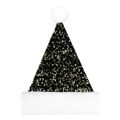 SANTA HAT 15″ BLACK/SILVER SEQUINSS W/ FAUX FUR BORDER (SIZE:M)