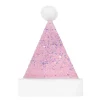 SANTA HAT 15″ PINK IRIDESCENT SEQUINS W/ FAUX FUR BORDER (SIZE:M)