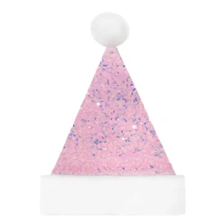 SANTA HAT 15″ PINK IRIDESCENT SEQUINS W/ FAUX FUR BORDER (SIZE:M)