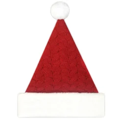 SANTA HAT 15″ RED CABLE KNIT SANTA HAT WITH FAUX FUR BORDER (MEDIUM)