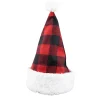 SANTA HAT 15″ RED/BLACK BUFFALO PLAID W/ SHERPA BORDER