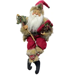 SANTA SITTING 22″ HOLDING GIFFT & STAFF RED