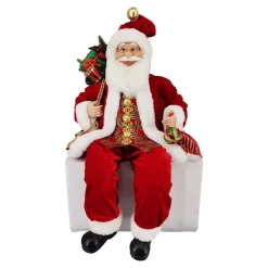 SANTA SITTING 24″ W/ SACK RED /GREEN/GOLD