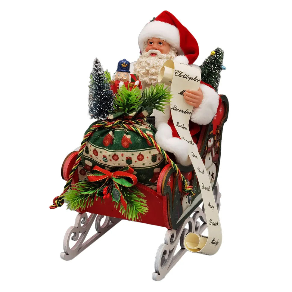 SANTA SITTING 10″ W/ SLEIGH & GIFTS RED/GREEN /GOLD