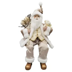 SANTA SITTING 18″W/ TEADY BEAR IVORY/GOLD