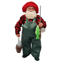 SANTA STANDING 11″ FISHING RED/BLACK/GREEN