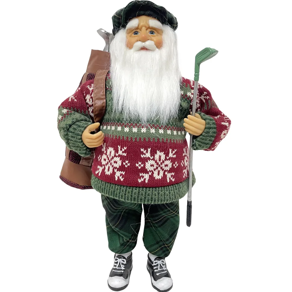 SANTA STANDING 16″ GOLFING RED/GREEN