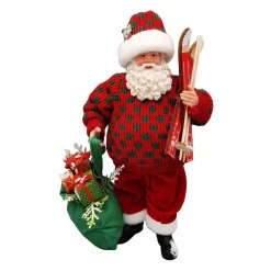 SANTA STANDING 11″ SKIING RED/GREEN