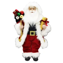 SANTA STANDING 18″ W/ GIFTS RED/GREEN/GOLD