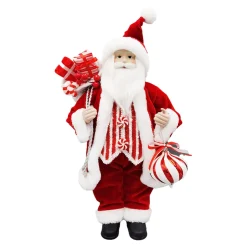 SANTA STANDING 18″ W/ ORN. RED/WHITE