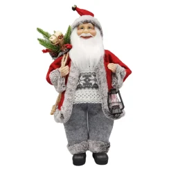 SANTA STANDING 18″ W/ SACK & LANTERN RED/GRAY
