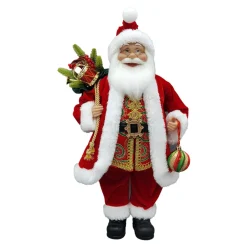 SANTA STANDING 18″ W/ SACK RED/GREEN/GOLD