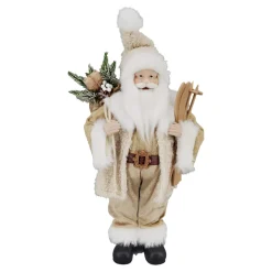 SANTA STANDING 24″ W/ SKIS & GIFT SACK IVORY /GOLD