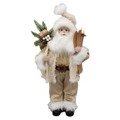 SANTA STANDING 18″ W/ SKIS & GIFT SACK IVORY/GOLD